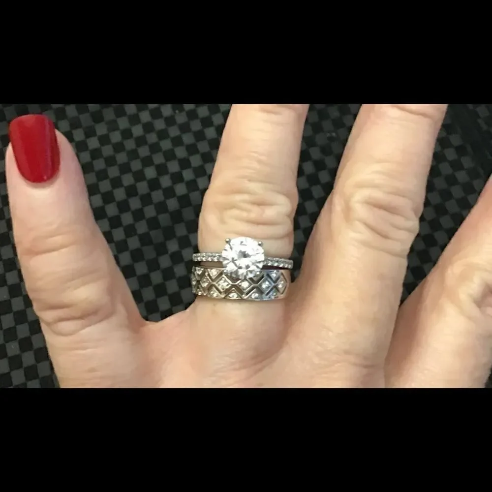 2.7Ct Round & Baguette V Design Band Ring Sz 8